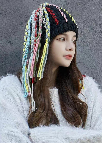 Peluca de trenza sucia beige estilo hip hop de una pieza, gorro Bonnie tejido a mano 