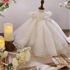 Vestido de comunión con lazo y mangas abullonadas estampado para niña de las flores 