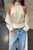 Metallic Halter Asymmetrical Tank Top