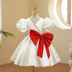 Kommunionkleid für Mädchen, rotes Schleifenkleid, Hochzeitskleid, Puffärmelkleid, Prinzessinnenkleid für Geburtstage 