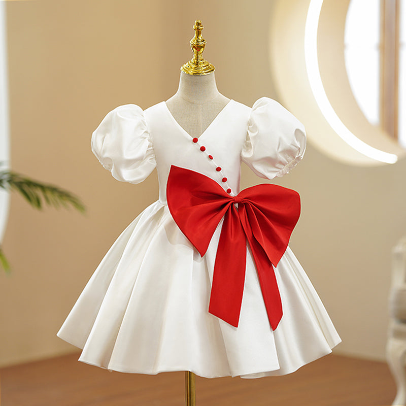 Kommunionkleid für Mädchen, rotes Schleifenkleid, Hochzeitskleid, Puffärmelkleid, Prinzessinnenkleid für Geburtstage 