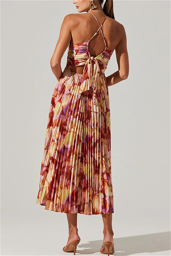 Floral Cami Pleated Print Maxi Dress