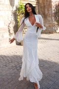 Ruffled Bell Sleeve High Waist Floral Chiffon Maxi Dress