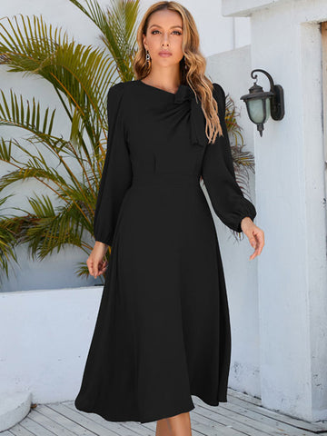 Maxi Dress Jewel Neck Long Sleeves Long Dress