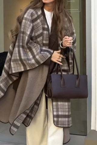 Retro-Karierter, zweiseitiger Wickelmantel 