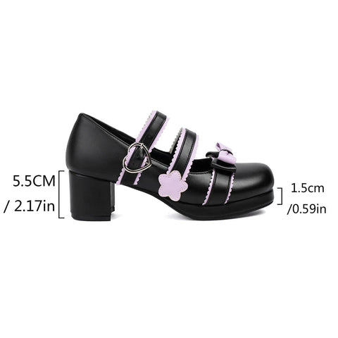 - Zapatos Mary Jane estilo Harajuku japonés de primavera, bonitos, estilo Lolita, para chicas, con punta redonda, colores combinados, para cosplay, con lazo, Kawaii Chic. 