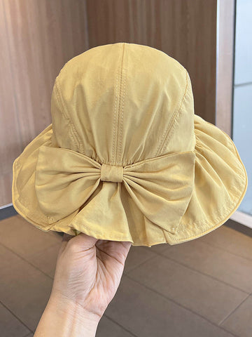 Sun-protection Bowknot Pleated Solid Color Fisherman Hat Sun Hat