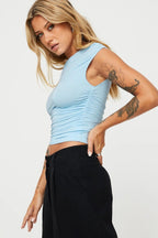 Asym Neck Ruched Slim Blouse