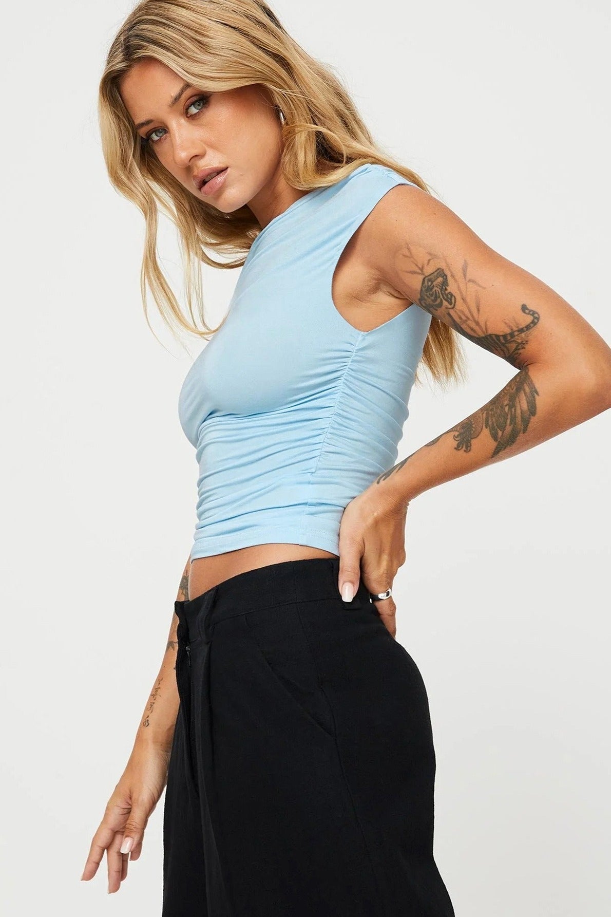 Asym Neck Ruched Slim Blouse