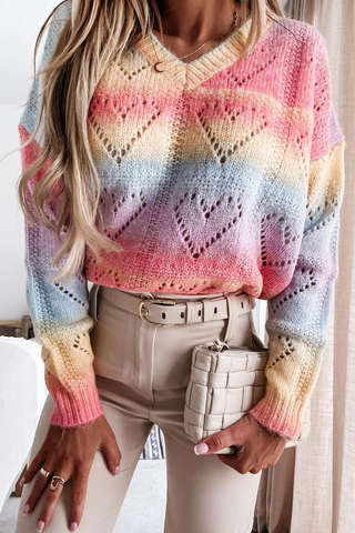 Suéter casual con cuello en V ahuecado y teñido anudado 
