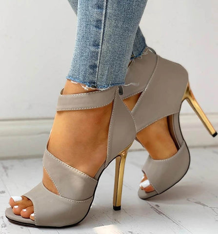 Útiles escolares para mujer, tacones altos finos de verano, sandalias de punta abierta con cremallera alta y fina, sandalias de oficina con agujeros, zapatos de tacón alto para mujer 