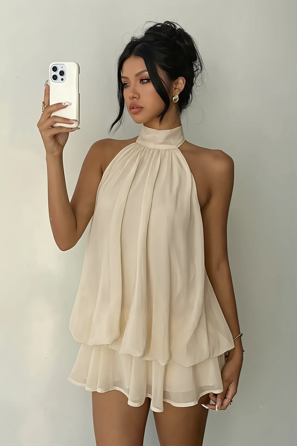 Vacation Halter Backless High Waist Flowy Mini Dress