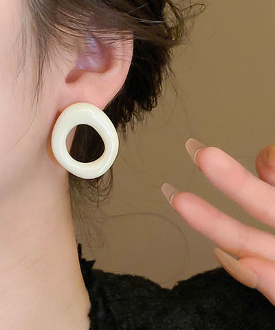 Casual White Alloy Resin Hollow Out Hoop Earrings