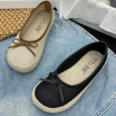 Women Weave Bow Flats Shoes Shallow Fad Casual Shoes 2024 Comfort Sandals Autumn Designer Shoes Walking Soft Sole Lady Zapatos