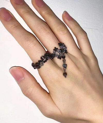 Anillos con borlas florales y perlas de cristal arcoíris para mujer 