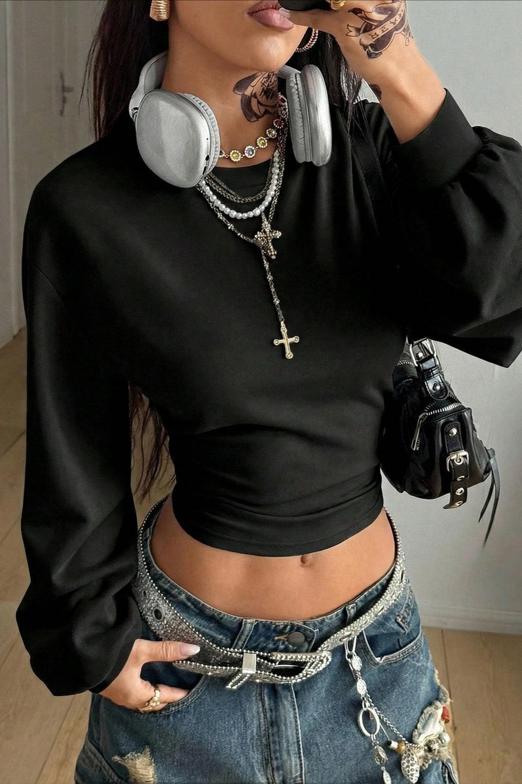 Y2K Lantern Sleeve Crop Sweatshirts