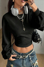 Y2K Lantern Sleeve Crop Sweatshirts