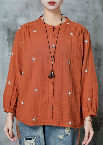 Blusas cómodas de algodón naranja bordadas de primavera 