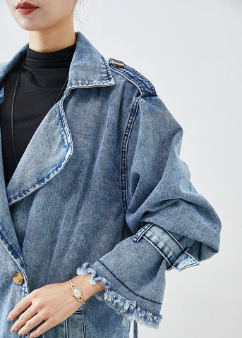 Art Hellblau Revers Doppelbrust Denim Trenchcoats Herbst 