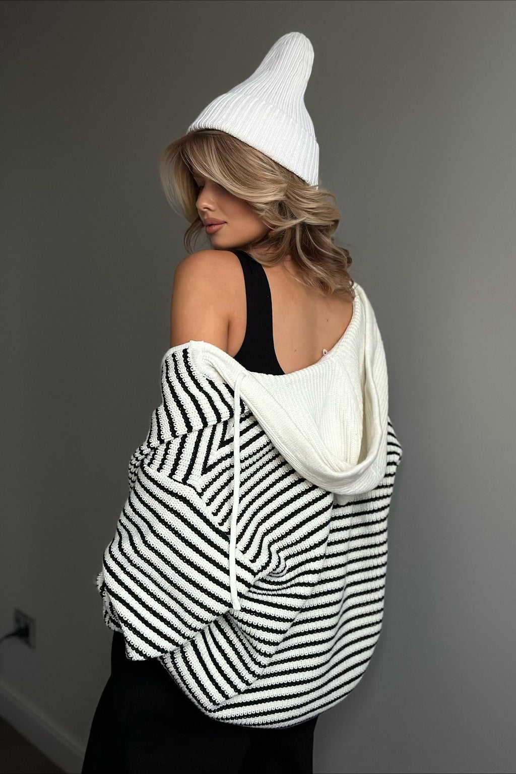 Retro Color Block Loose Zip Knit Cardigan
