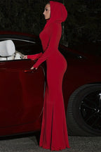Solid Slim Hooded Mermaid Maxi Dress