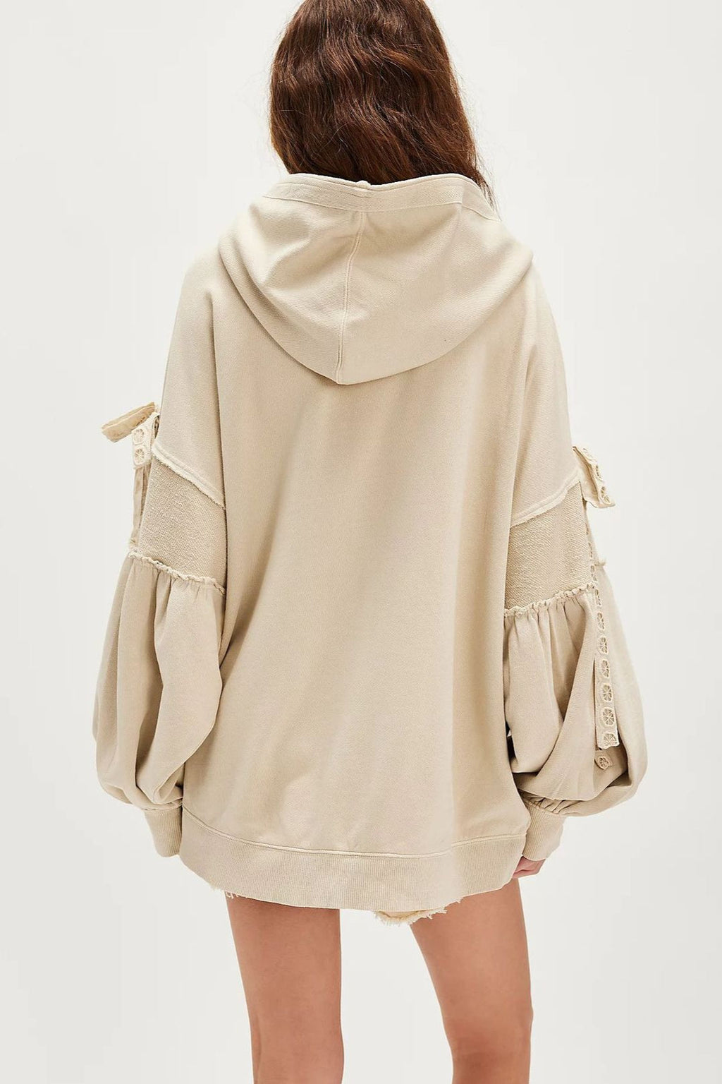 Oversized Lace Up Sleeve Zip Hoodie