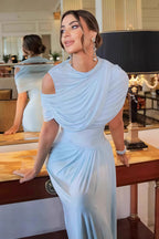 Shawl Ruched Solid Elegant Maxi Dress