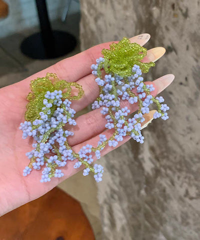 Chic Colorblock Beading Floral Tassel Drop Earrings