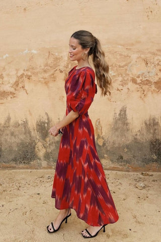 Vestido midi Amelia con mangas globo y efecto tie-dye 