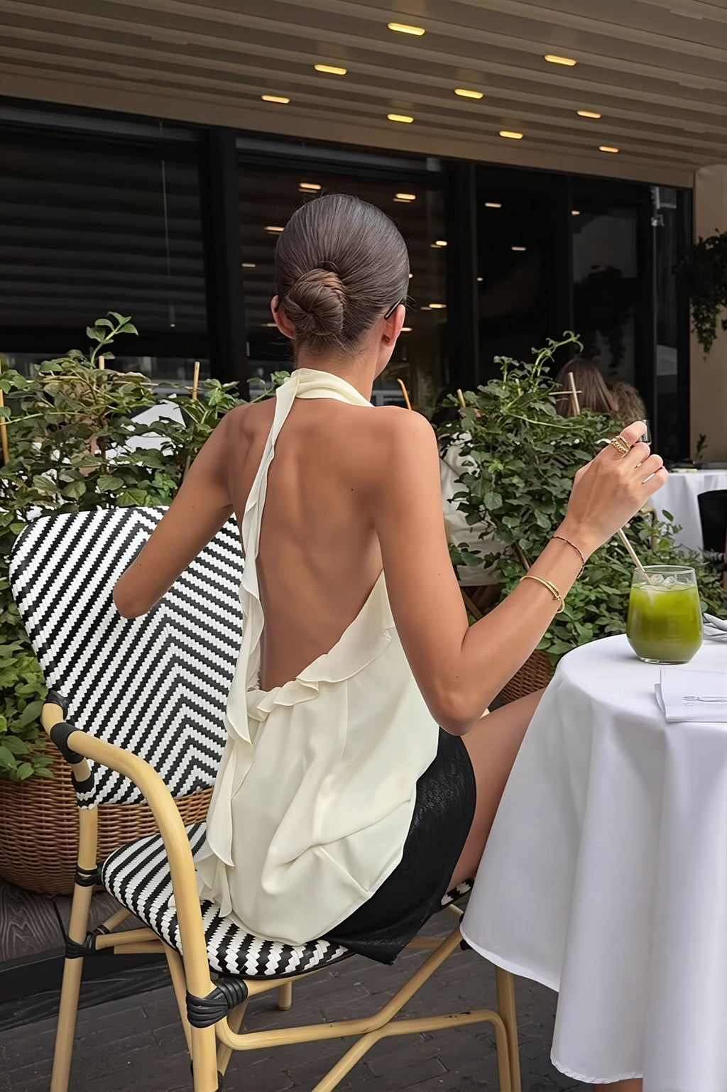 Chiffon Ruffle Halter Tie Back Sleeveless Halter Top