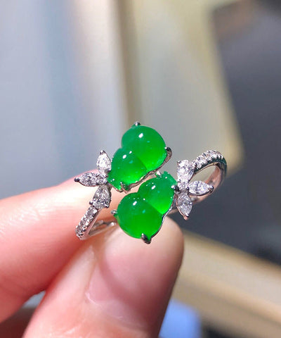 Stil Grüne Sterling Silber Intarsien Zirkon Jade Kürbis Ringe 