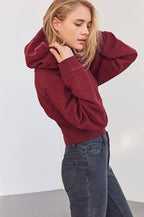 Cropped Hooded Waist Cinched Crop Top Slouchy Loose Hoodie