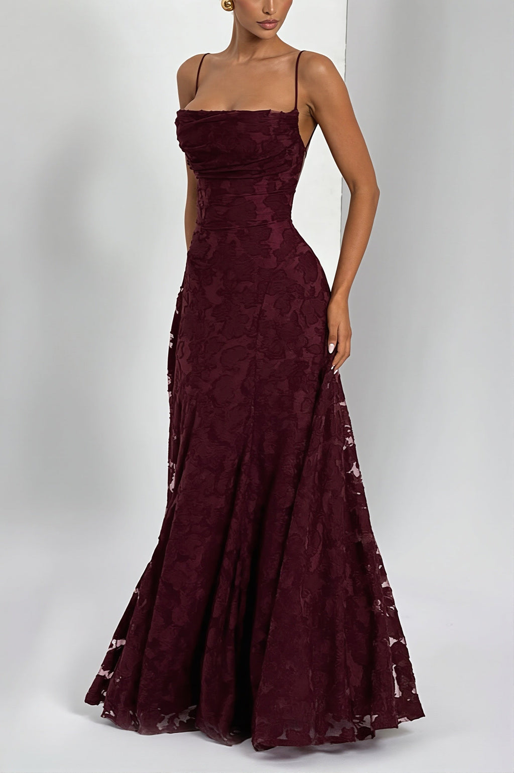 Chiffon Jacquard Backless Cami Maxi Dress