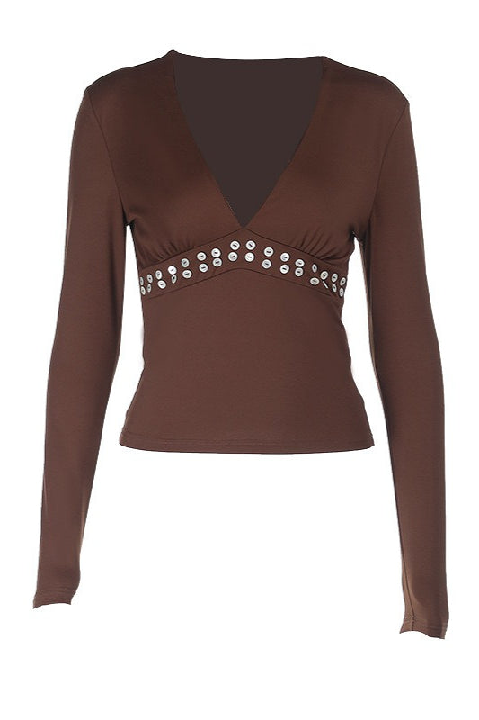 Deep V Buttons Detail Fitted Blouse