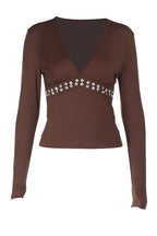 Deep V Buttons Detail Fitted Blouse