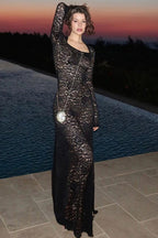 Designer Lace Long Sleeve Bodycon Maxi Dress
