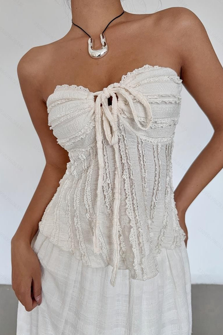 Solid Ruffle Texture Tube Blouse