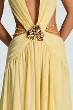 Halter Deep V Tie Backless High Slit Maxi Dress