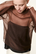 Sheer Mesh Long Sleeve Blouse