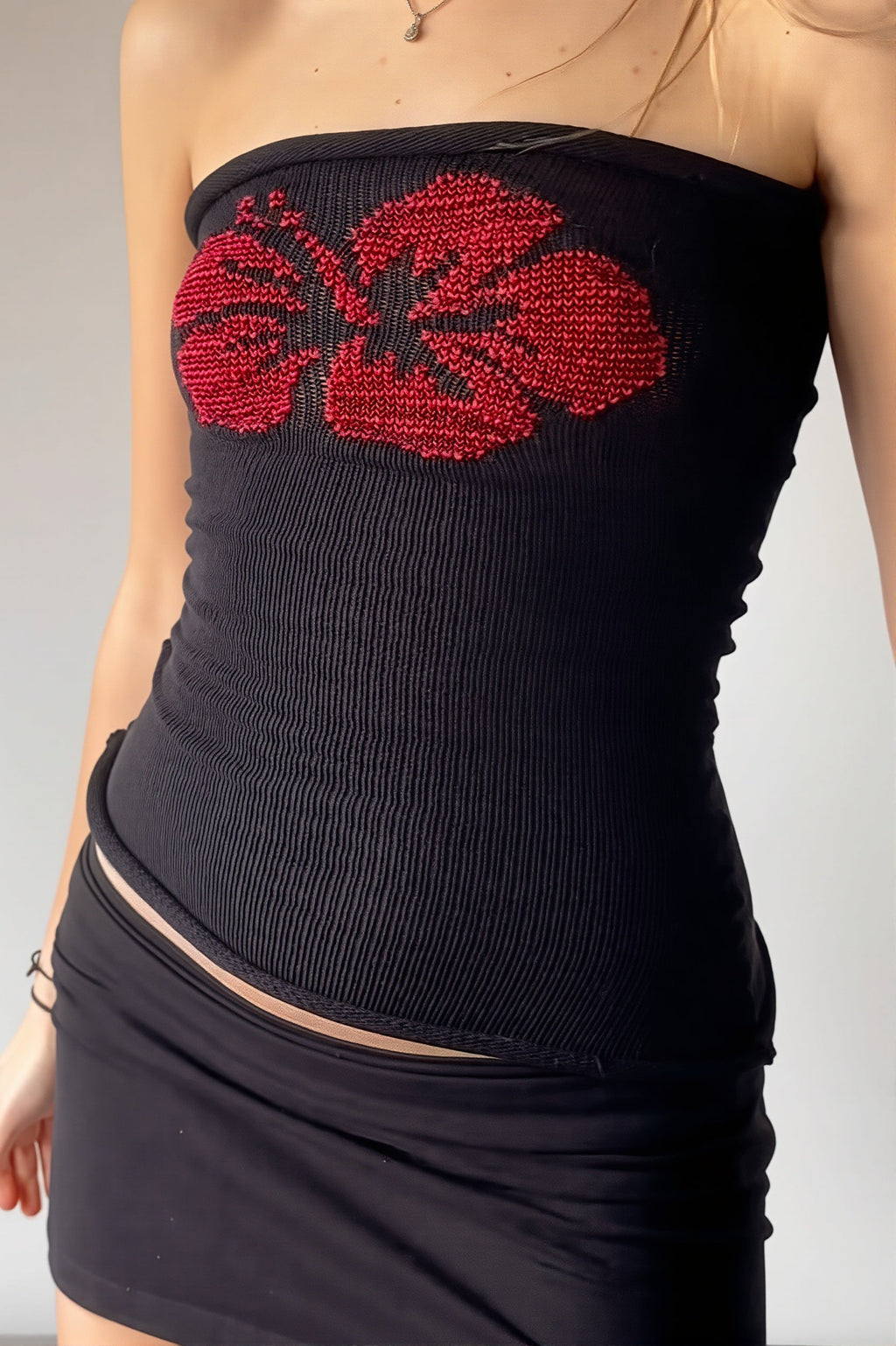Jacquard Floral Tube Knit Blouse
