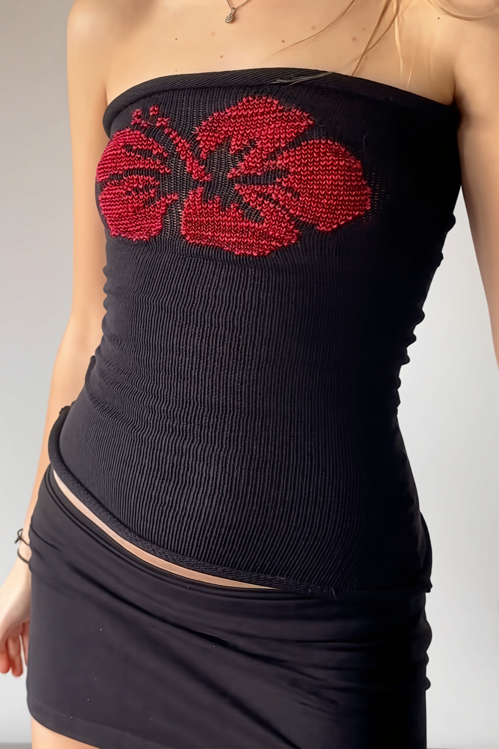 Jacquard Floral Tube Knit Blouse