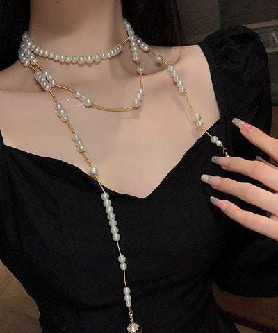 Collar con colgante de doble capa de perla de aleación de cobre y oro Vogue 