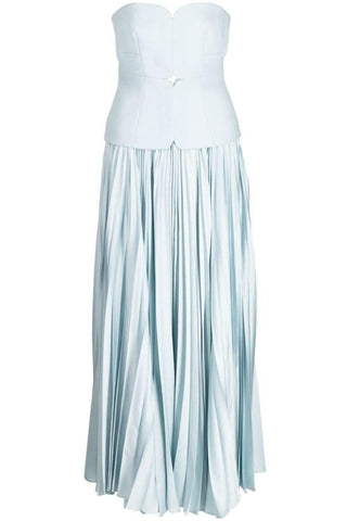 Vestido midi plisado con hombros descubiertos y escote corazón 