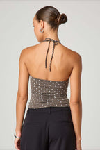 Sexy Polka Dot Plaid Slim Halter Top