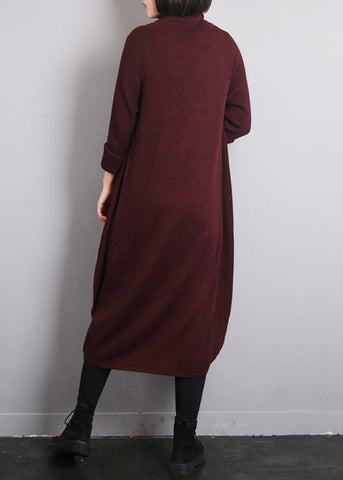 Vestido tipo suéter de punto de algodón con cuello redondo de morera para otoño 