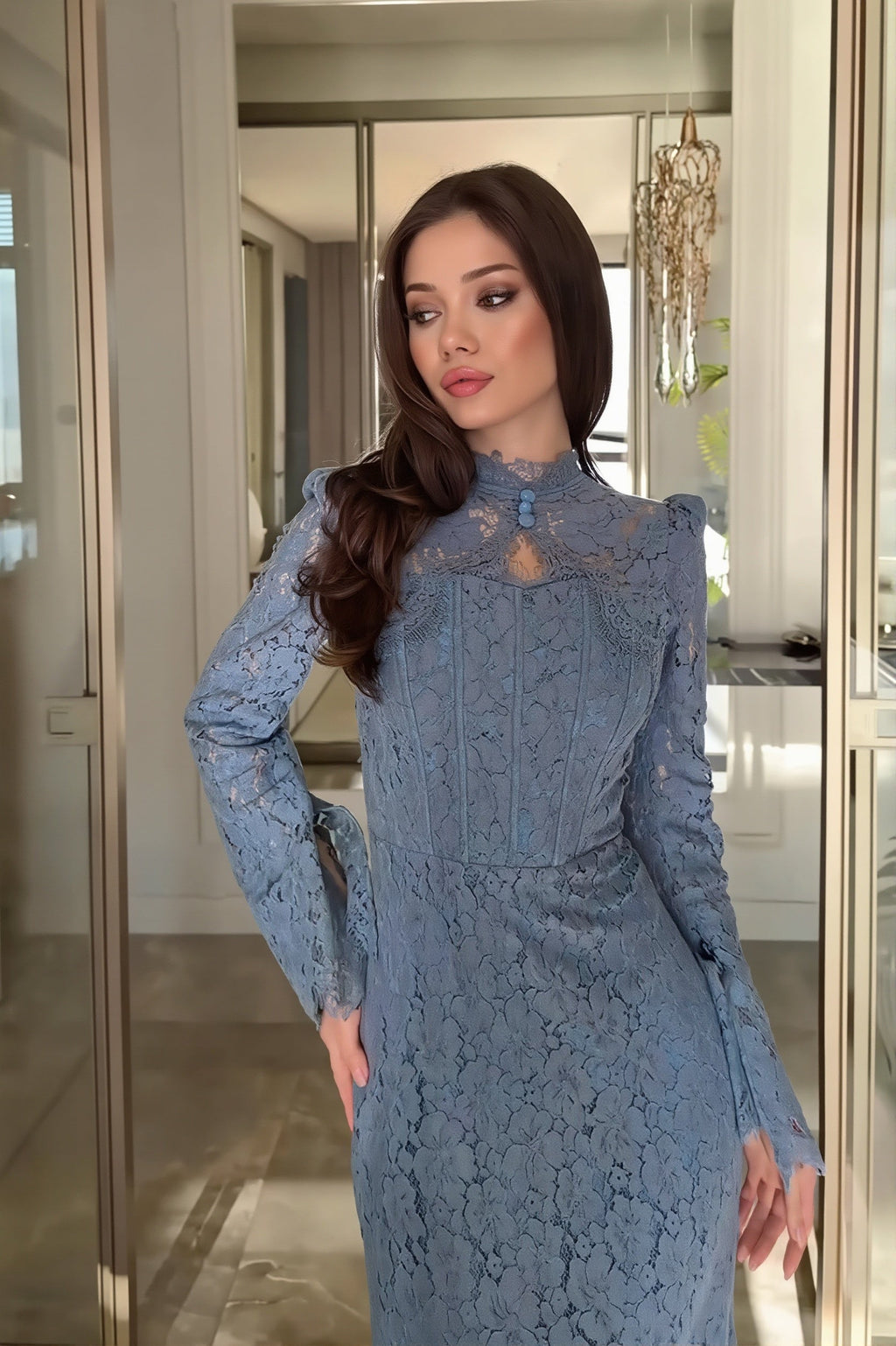 Lace Long Sleeve Mermaid Maxi Dress