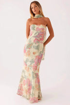 Floral Tie Fishtail Vacation Maxi Dress