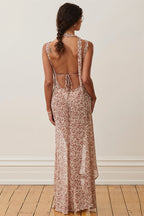 Sexy Sheer Irregular Floral Maxi Dress