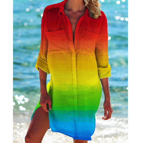 Bikini Coat Swimsuit Cardigan Women's Printed Holiday Beach Shirt
