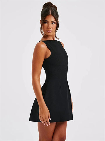 Vestido mini blanco sin espalda ajustado con parches para mujer, moda sexy de verano 2024, elegante, para fiestas, minivestido liso para mujer 
